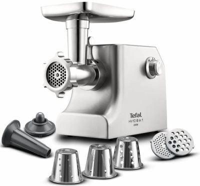 М'ясорубка Tefal HV10 8in1, 2200Вт, 5.5кг/хв, 3 решітки, насадка для ковбас, кеббе, 3 терки, метал