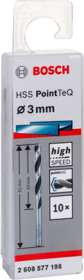 Свердло по металу Bosch Professional HSS-PointTeQ, 3х33х61мм, 10шт