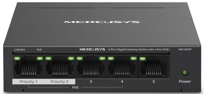 Комутатор MERCUSYS MS105GP 5xGE (4xPoE), 65Вт, Некерований