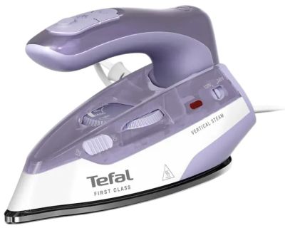 Праска Tefal дорожня First Class, 1000Вт, 65мл, паровий удар -45гр, нерж. сталь, біло-фіолетовий