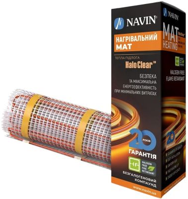 Мат нагрівальний Navin HaloClear 190/420 двожильний для систем опалення 2.0м кв, 0.5х4.0м 420Вт 230В