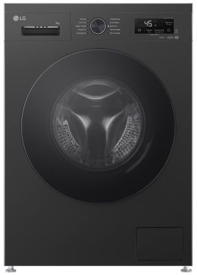 Пральна машина LG фронтальна, 9кг, 1400, A, 55см, дисплей, пара, інвертор, чорний