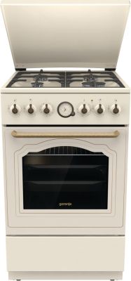 Плита Gorenje комбінована, 70л, 50x60см, дисплей, газ-контроль, чавун, слонової кістки