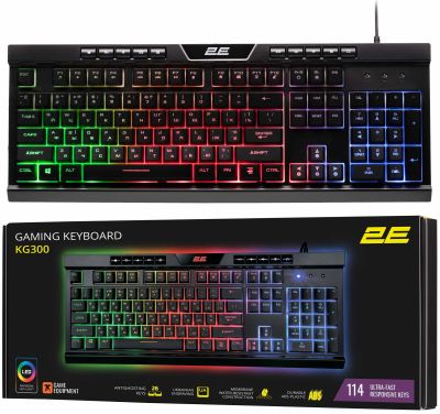 Клавіатура мембранна 2E GAMING KG300 114key, USB-A, EN/UA, LED, чорний