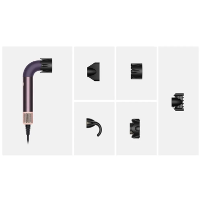Фен Dyson HD17 Supersonic R Jasper/Plum, 1700Вт, 3 режими, іонізація, хол. обдув, 5 насадок, фіолето