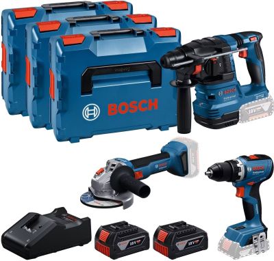 Набір із трьох акумуляторних інструментів Bosch Professional 18В дриль-шурупокрут GSR 18V-65, перфор