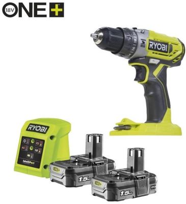 Шурупокрут-дриль ударний акумуляторний Ryobi ONE+ R18PD2-215G 18В 2х1.5А·год ЗП 40Нм 400·1350об/хв 1