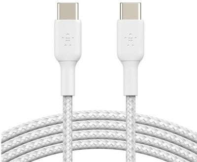 Кабель Belkin USB-C > USB-C заряджання/синхронізації 60Вт PD, 1м, плетений, білий
