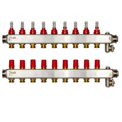 Розподільний колектор Danfoss SSM-F, 9+9 контурів, з ротаметрами, нерж. сталь