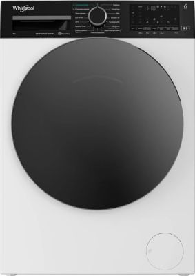 Пральна машина Whirlpool фронтальна, 8кг, 1200, А, 44.4см, дисплей, пара, інвертор, люк чорний, біли