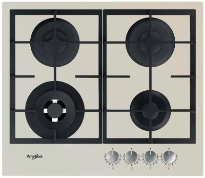 Варильна поверхня Whirlpool газова, 60см, чавун, конфорка з подвійним рядом полум'я, бежевий