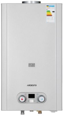 Газова колонка ARDESTO HB03 10л/хв 20кВт Low NOx дисплей розпалювання від батарейки  нерж. сталь