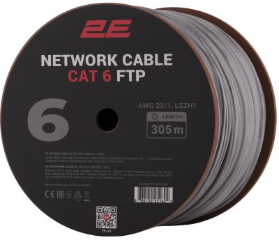 Кабель "вита пара" 2E CAT 6, FTP, 305м, AWG 23/1, LSZH-1, сірий
