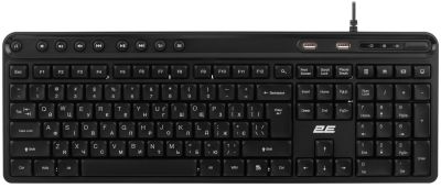 Клавіатура мембранна 2E KS1100 104key, 2xUSB HUB, USB-A, EN/UK, чорний