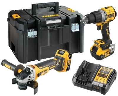 Набір із двох акумуляторних інструментів DeWalt 18В XR дриль-шурупокрут ударний DCD805 шліфмашина ку