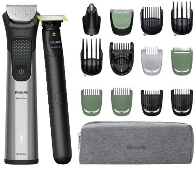 Тример Philips Series 9000, для обличчя, голови, тіла, акум., насадок-17, OneBlade в компл., сталь,