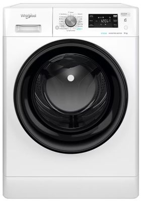 Пральна машина Whirlpool фронтальна, 9кг, 1400, A, 60см, дисплей, пара, інвертор, люк чорний, білий
