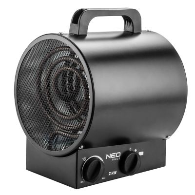 Теплова гармата електрична Neo Tools, 2кВт, 50м2, 253м3/год, нагрів. елемент - нерж. сталь, чорний,