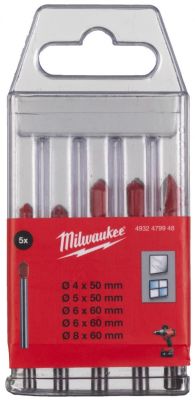 Набір свердел по склу та кахелю Milwaukee GENII, 4-8мм, кейс, 5шт