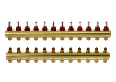 Розподільний колектор Danfoss FHF-F, 12+12 контурів, з ротаметрами, латунь
