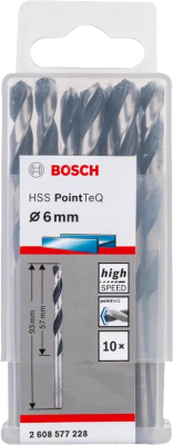 Свердло по металу Bosch Professional HSS-PointTeQ, 6х57х93мм, 10шт