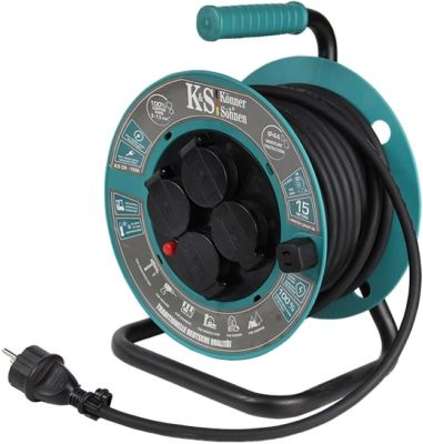 Подовжувач мережевий Konner&amp;Sohnen KS CR-15M, 15м, 4xТипF, 16A, на котушці, чорний
