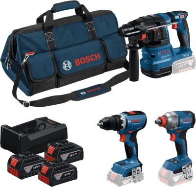 Набір із трьох акумуляторних інструментів Bosch Professional дриль-шурупокрут GSR 18V-65, перфоратор