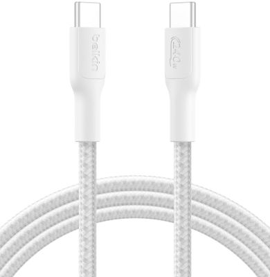 Кабель Belkin USB-C > USB-C заряджання/синхронізації 240Вт PD, 2м, плетений, білий