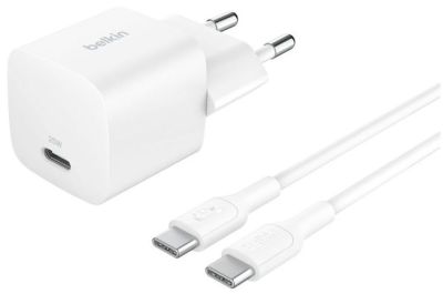 Belkin Мережевий зарядний пристрій 25 Вт USB-C PD PPS, кабель USB-C > USB-C, 1 м, ПВХ, білий