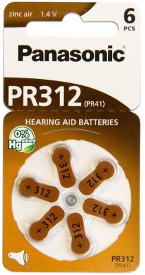 Батарейка Panasonic повітряно-цинкова PR312(312A, AC312E/EZ, PR312H, PR41, ZA312, DA312) блістер, 6